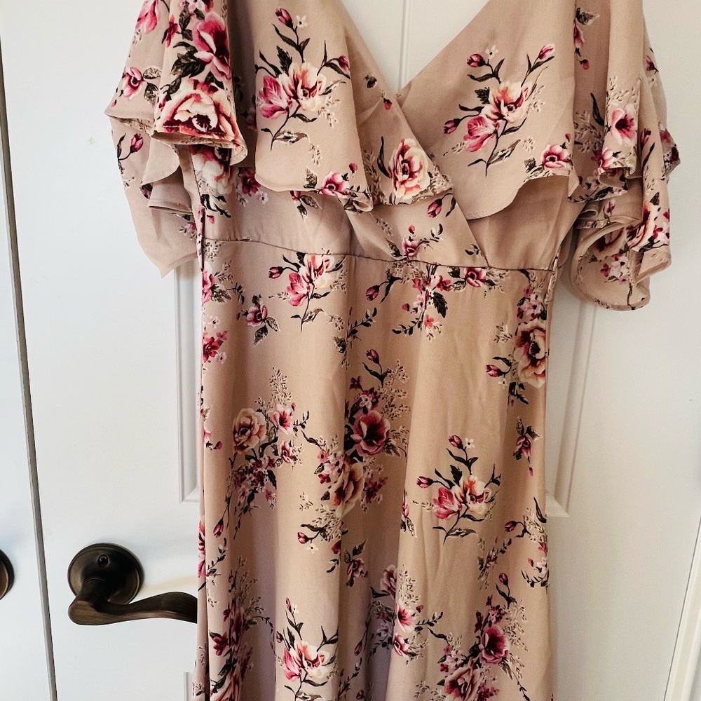 Windsor Floral Flare Dress with thin straps and off the shoulder sleeve S